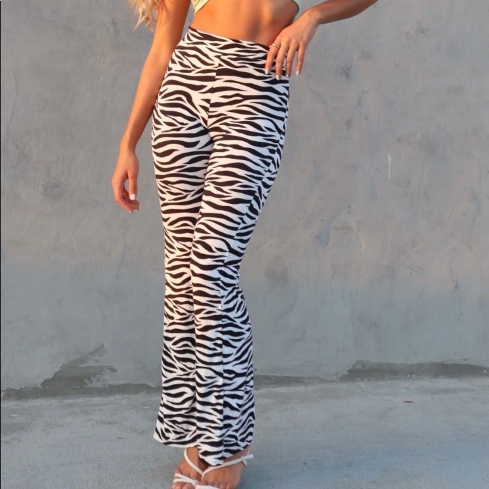 Zebra Print Soft Ribbed Straight Leg Pant